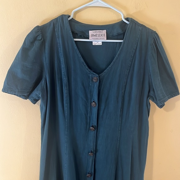Vintage Jim Ellis Teal Buttondown Lace-up Back Dress - Picture 2 of 6